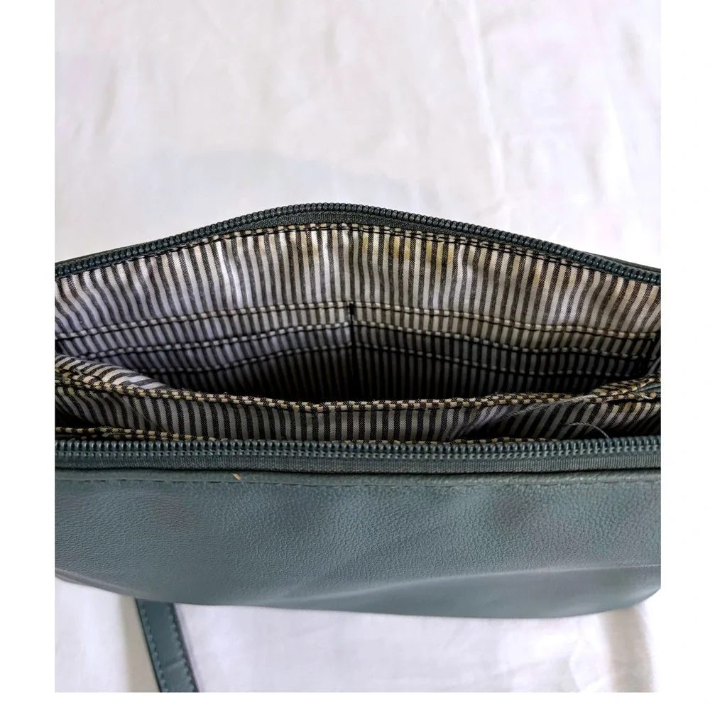 Seven Days Laser Cut Vegan Crossbody Purse 10x7 Minimalist Grey Blue Modern Chic